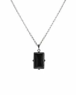 Coupon 🧨 Onyx Silvertone Square Pendant Necklace 🤩