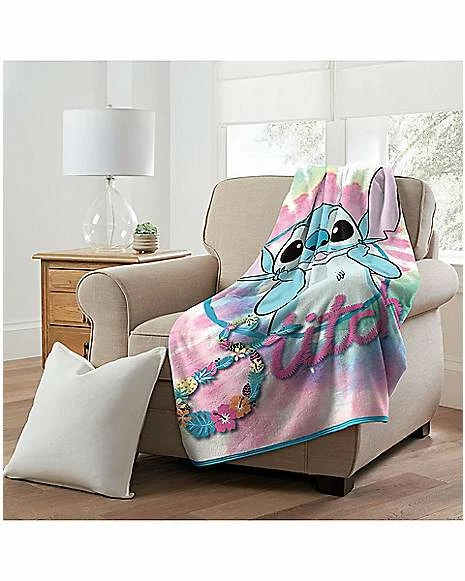 Discount ❤️ Stitch Floral Fleece Blanket - Lilo & Stitch ⭐ 2 Discount ❤️ Stitch Floral Fleece Blanket - Lilo & Stitch ⭐ - Image 2