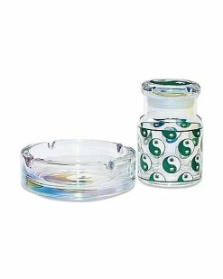 Hot Sale βοΈ Yin Yang Weed Leaf Stash Jar and Ashtray Set π€©