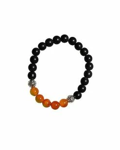 Top 10 🛒 Black and Orange Carnelian Semi-Precious Stone Bracelet 🎁